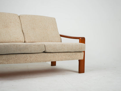 Vintage Sofa Teak Beige Mid-Century Wollstoff