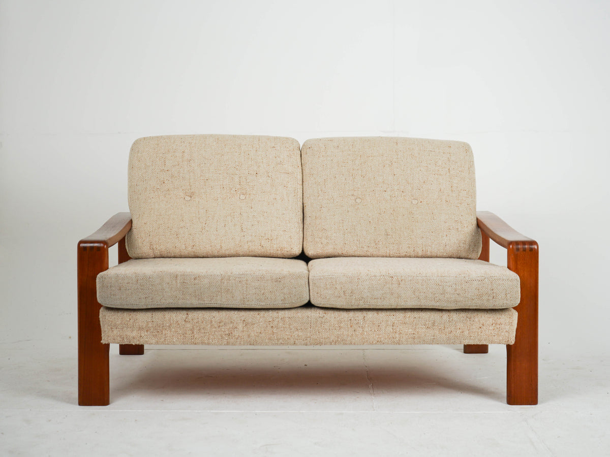 Vintage Sofa Teak Beige Mid-Century Wollstoff