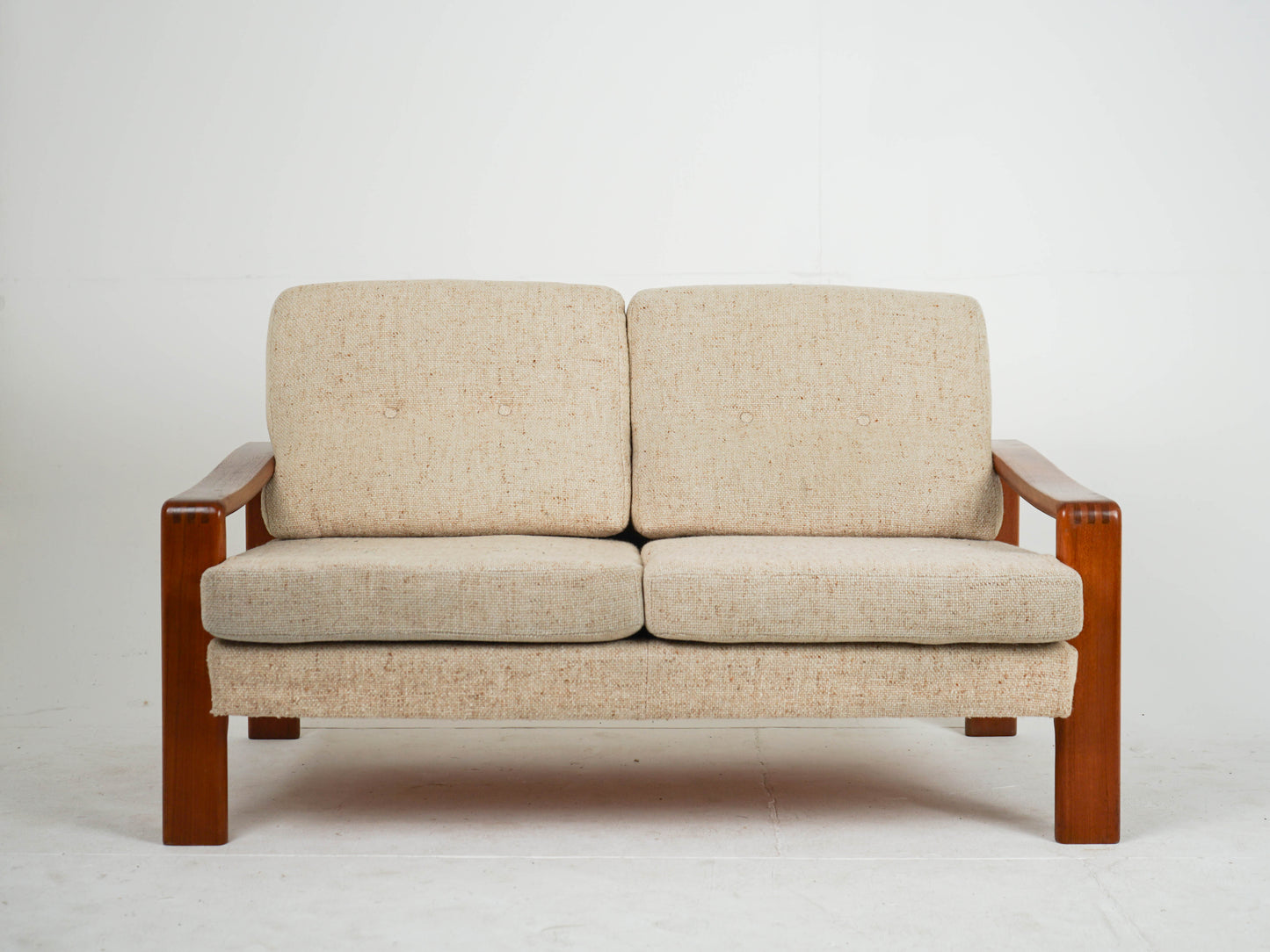 Vintage Sofa Teak Beige Mid-Century Wollstoff