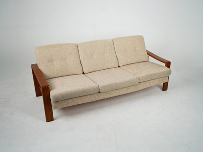 Vintage Sofa Teak Beige Wollstoff Mid-Century