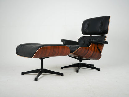 Vintage Sessel Eames Lounge Chair und Ottoman von Charles und Ray Eames für Vitra Schwarz