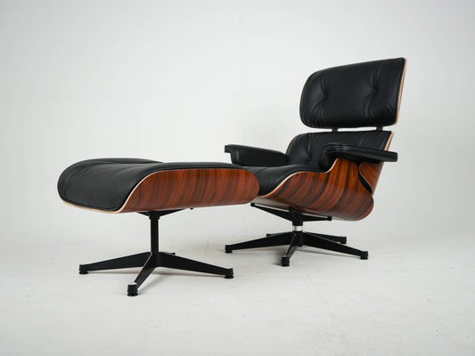 Vintage Sessel Eames Lounge Chair und Ottoman von Charles und Ray Eames für Vitra Schwarz