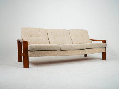 Vintage Sofa Teak Beige Wollstoff Mid-Century