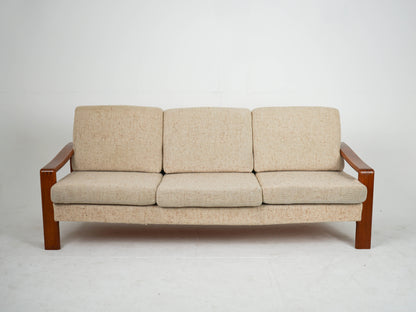 Vintage Sofa Teak Beige Wollstoff Mid-Century