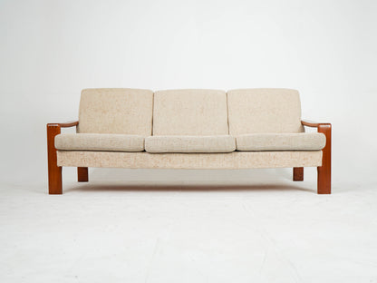 Vintage Sofa Teak Beige Wollstoff Mid-Century