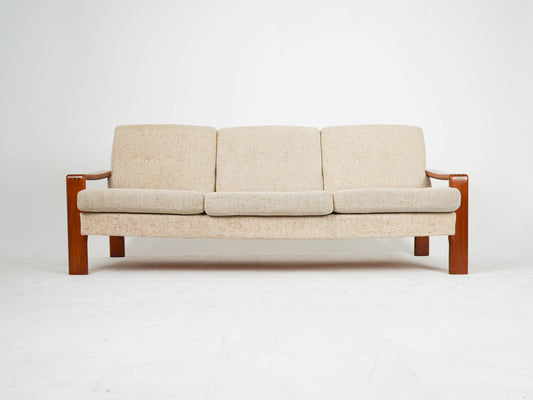 Vintage Sofa Teak Beige Wollstoff Mid-Century