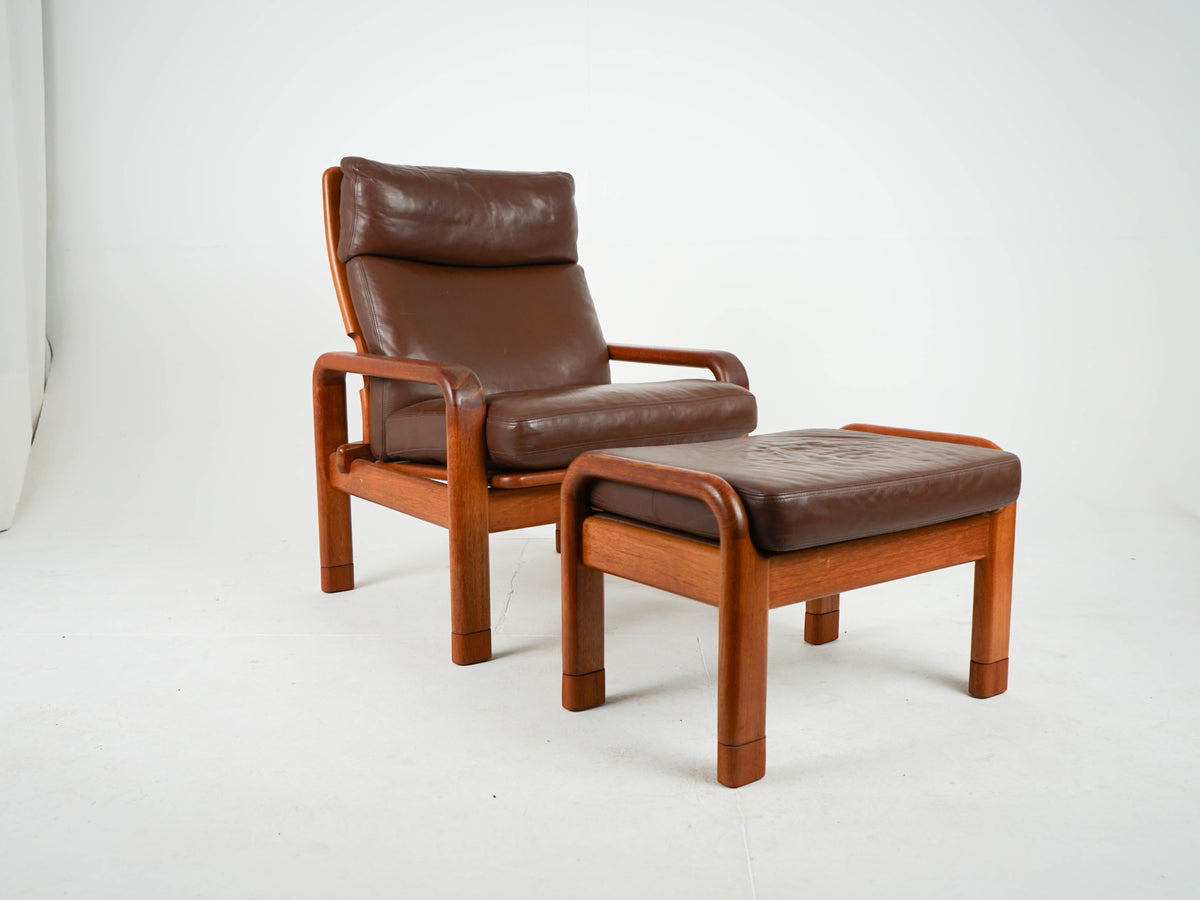 Vintage Sessel mit Ottomane von Thams Gustav für L. Olsen und Søn Teak, Leder