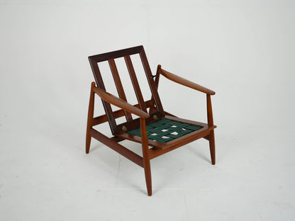 Vintage Teak Sessel mit Wollstoff, Mid-Century