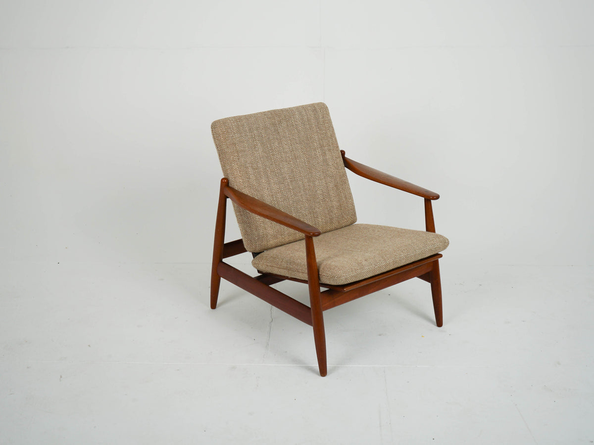 Vintage Teak Sessel mit Wollstoff, Mid-Century