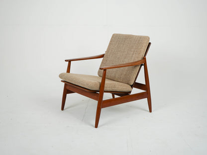 Vintage Teak Sessel mit Wollstoff, Mid-Century