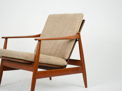 Vintage Teak Sessel mit Wollstoff, Mid-Century