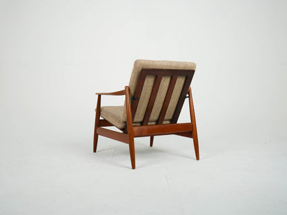 Vintage Teak Sessel mit Wollstoff, Mid-Century