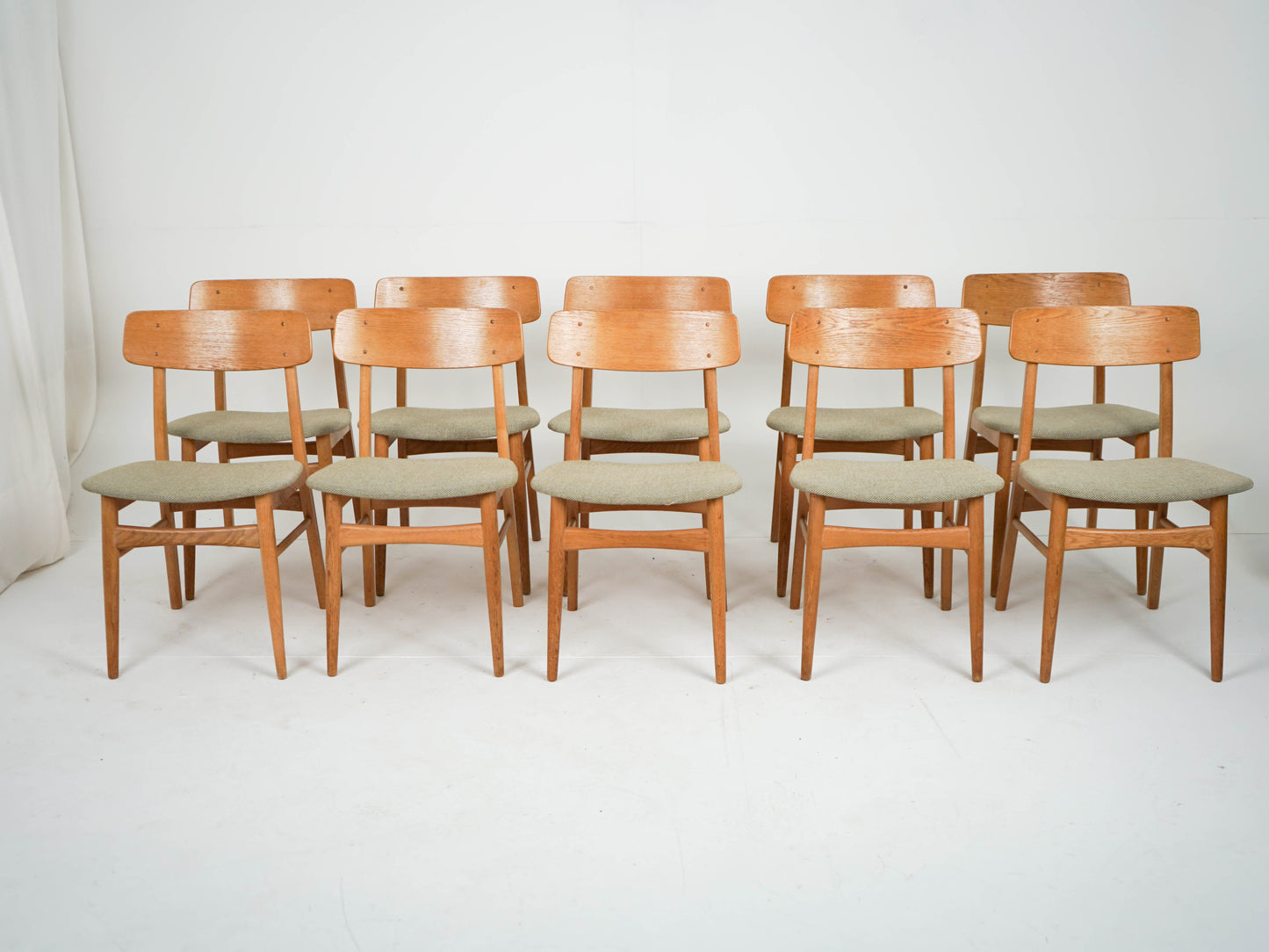 Set von 10 Vintage Stuhl Eiche von Erik Buch, Neubezug Grün