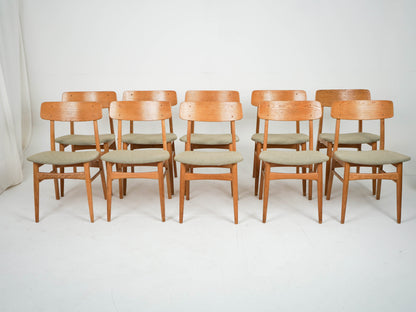 Set von 10 Vintage Stuhl Eiche von Erik Buch, Neubezug Grün