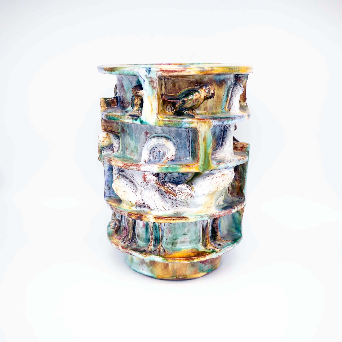 Vintage Vase mit Vogelrelief umlaufend, monumental