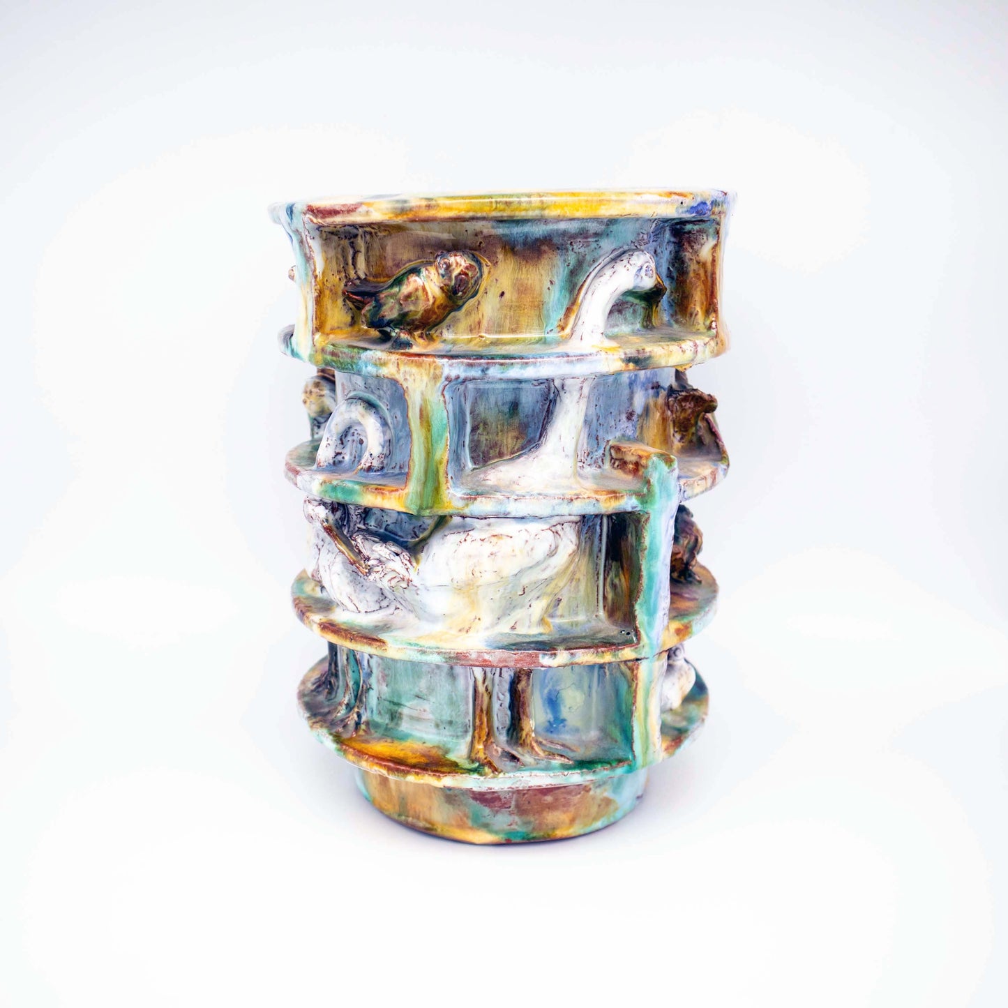 Vintage Vase mit Vogelrelief umlaufend, monumental