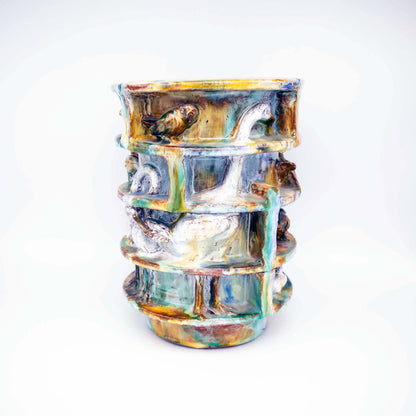 Vintage Vase mit Vogelrelief umlaufend, monumental