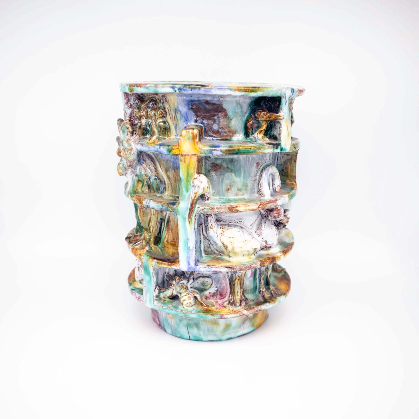 Vintage Vase mit Vogelrelief umlaufend, monumental