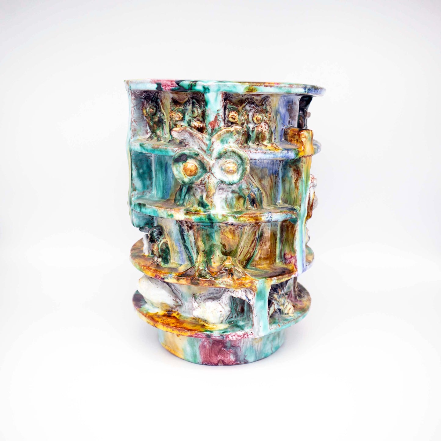 Vintage Vase mit Vogelrelief umlaufend, monumental