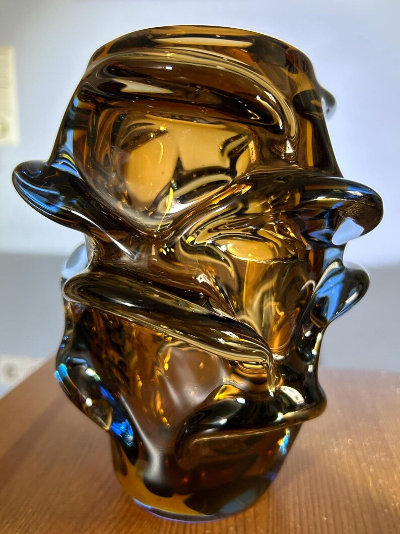 Vintage vase “Propeller” by Jan Kotík Bohemian brown glass Mid-Century design classic