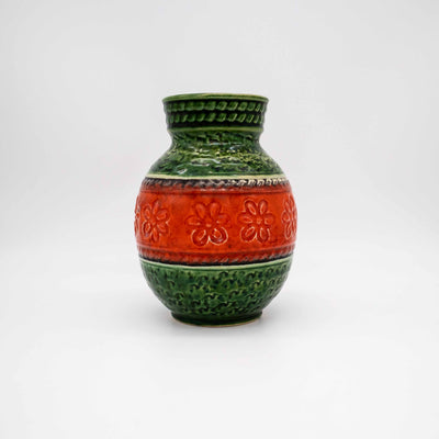 Vintage vase by Bay green-orange with floral ribbon