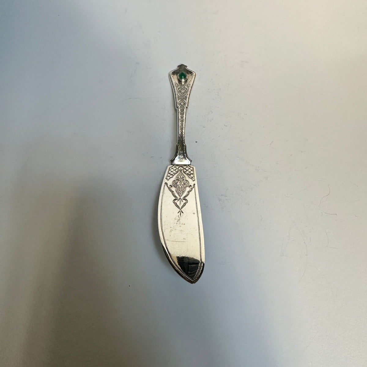 Vintage butter knife silver by Tiffany+Co. with jade stone setting