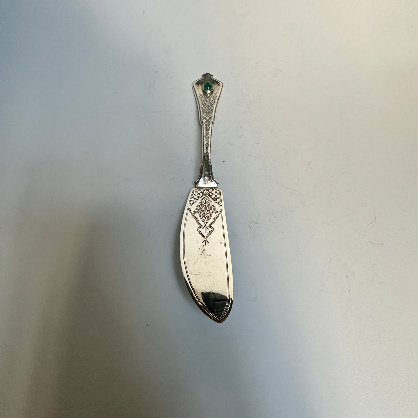 Vintage Buttermesser Silber von Tiffany+Co. mit Jadesteinbesatz
