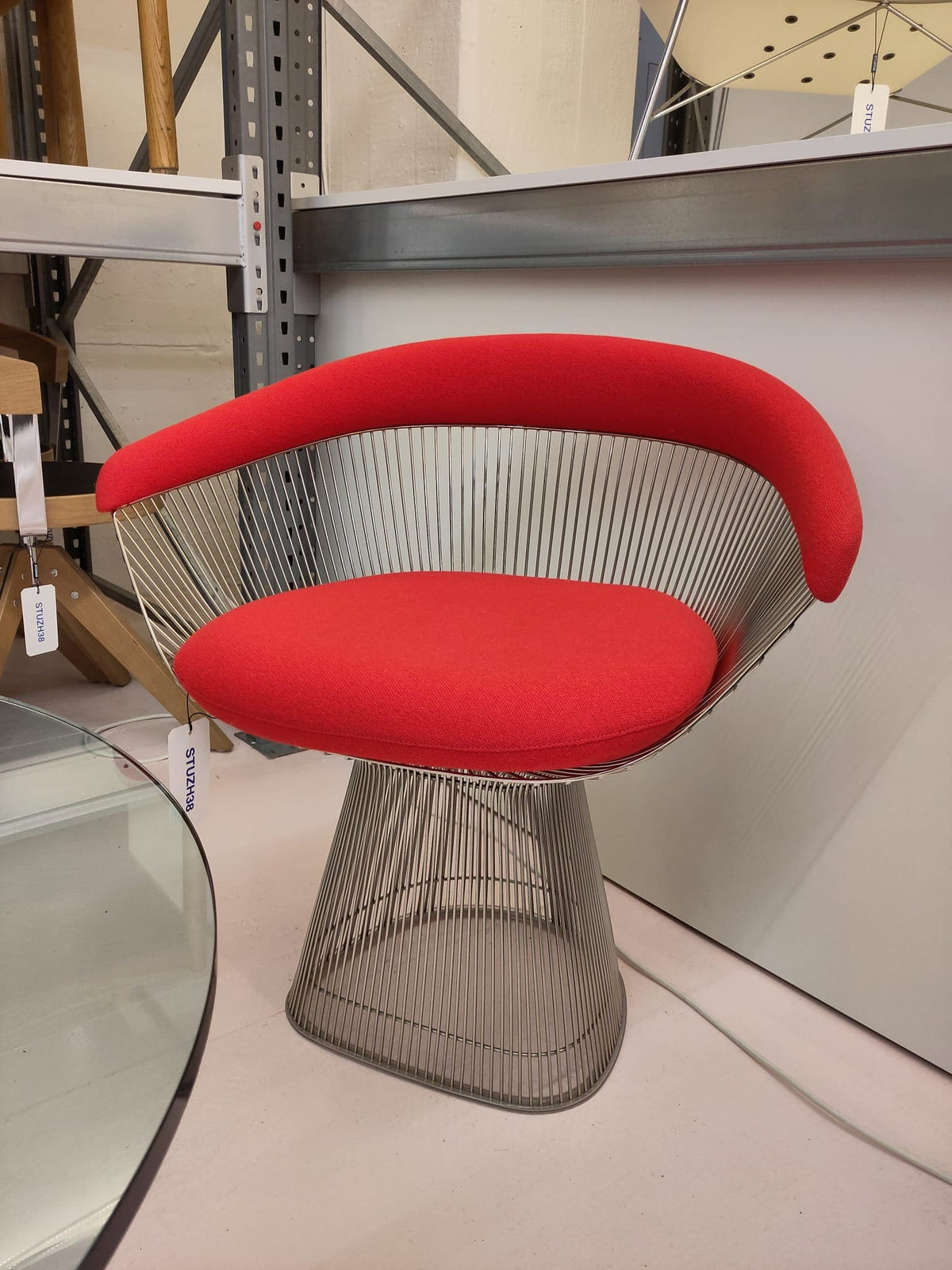 Vintage Armchair Platner by Warren Platner for Knoll International red chrome