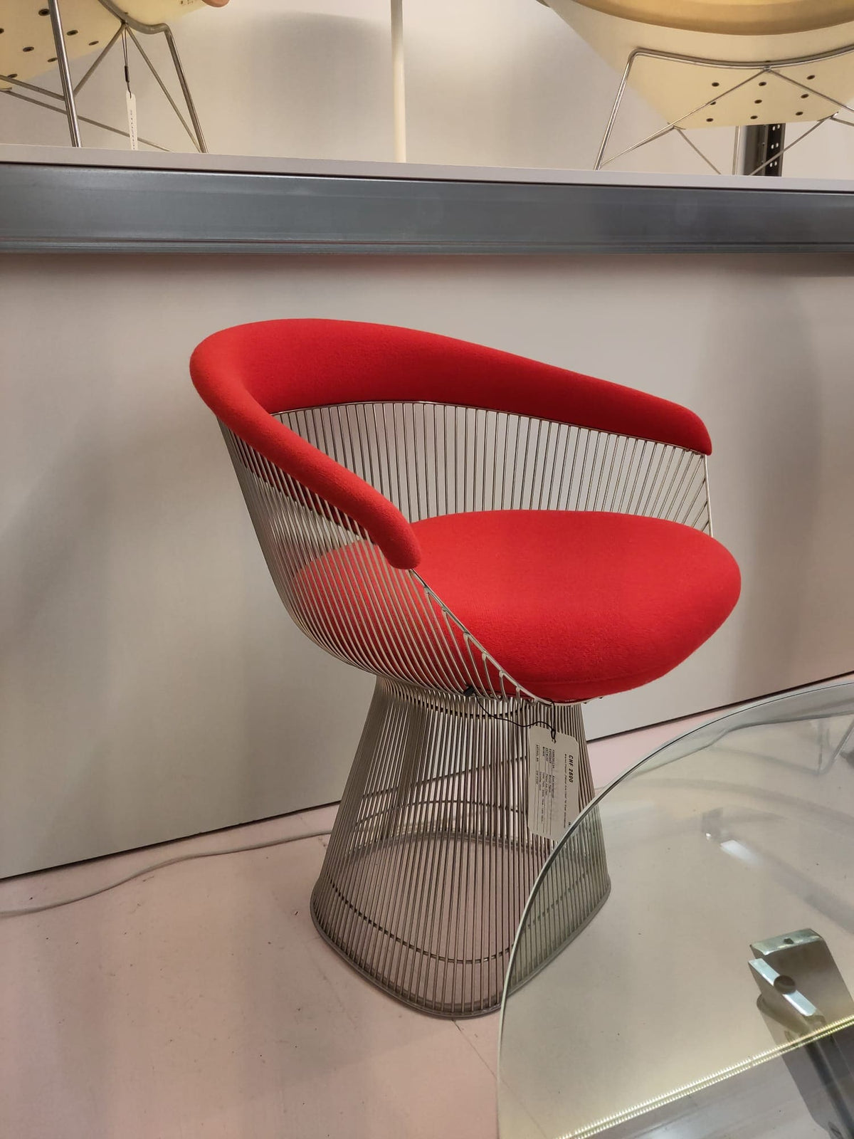 Vintage Armchair Platner by Warren Platner for Knoll International red chrome
