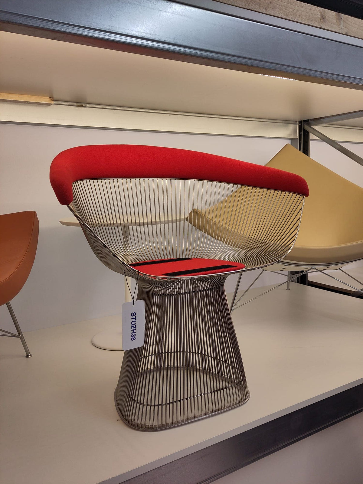 Vintage Armchair Platner by Warren Platner for Knoll International red chrome