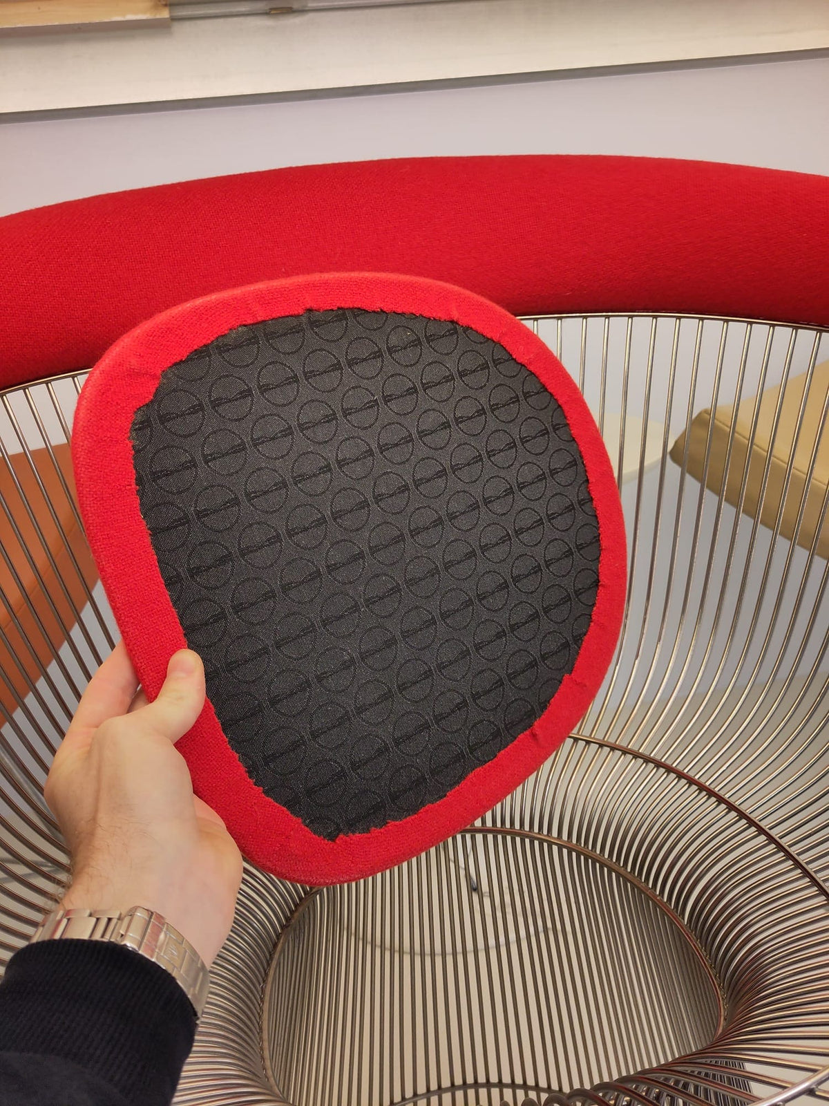 Vintage Armchair Platner by Warren Platner for Knoll International red chrome