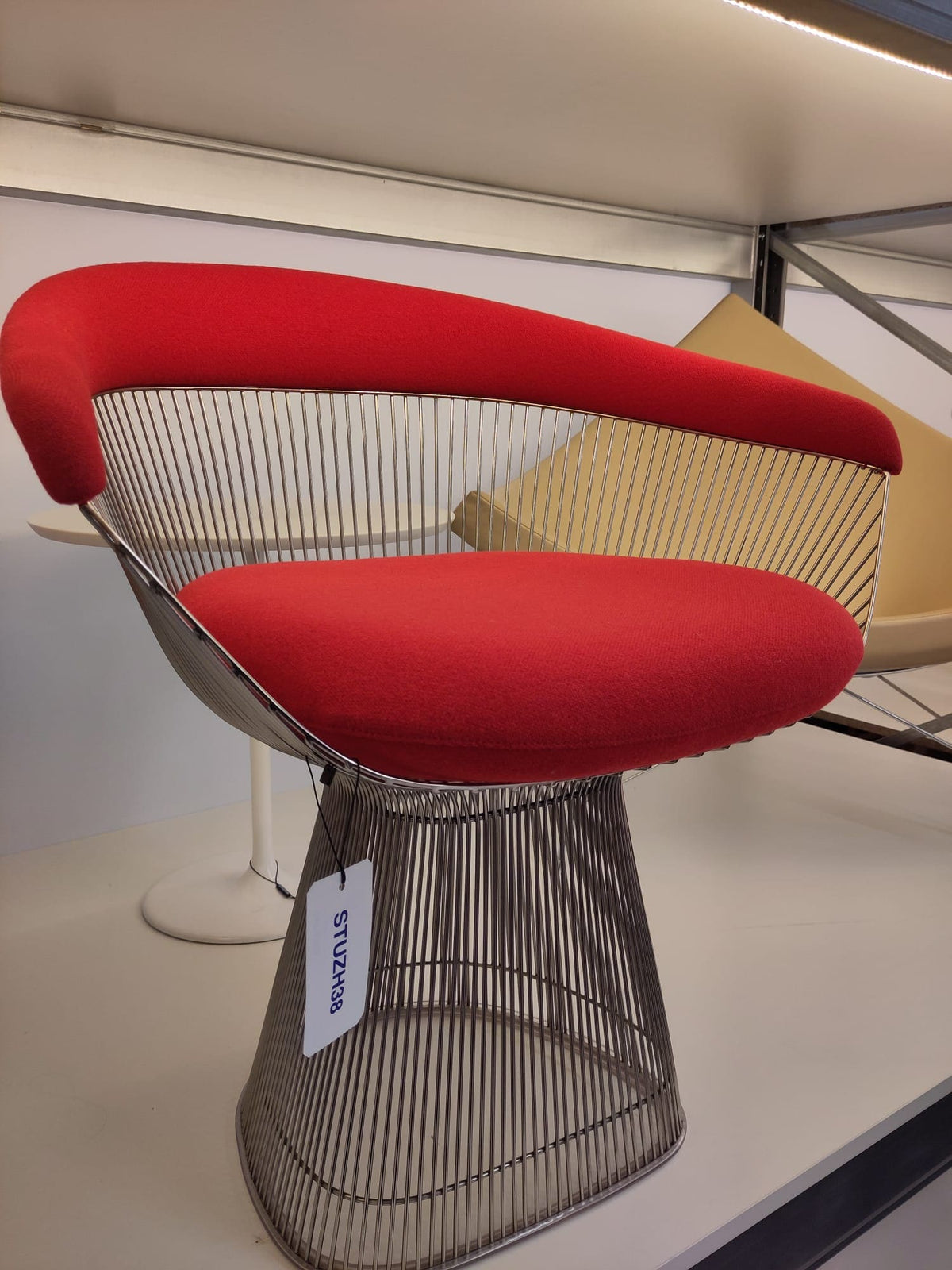Vintage Armchair Platner by Warren Platner for Knoll International red chrome