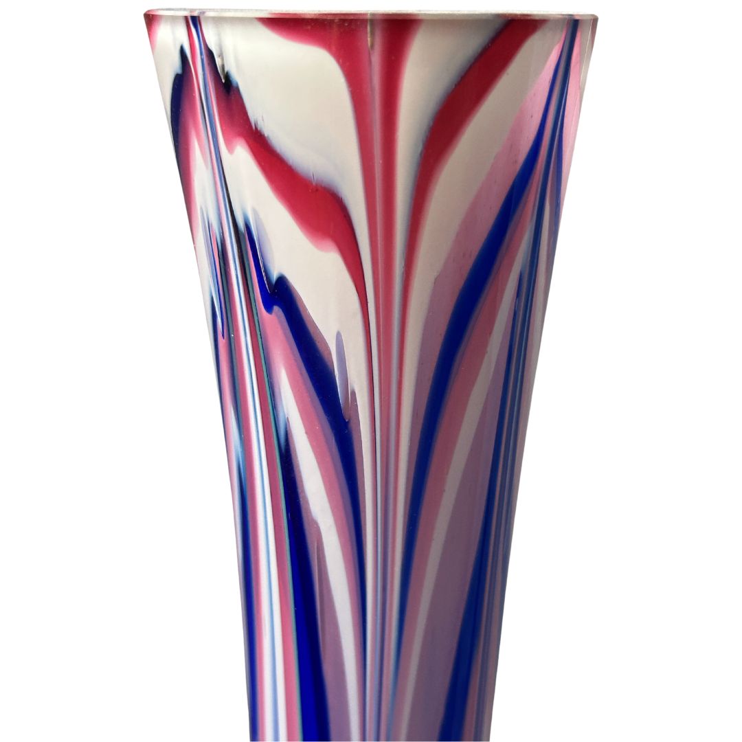 Vintage glass pop art floor vase in pink, blue and purple