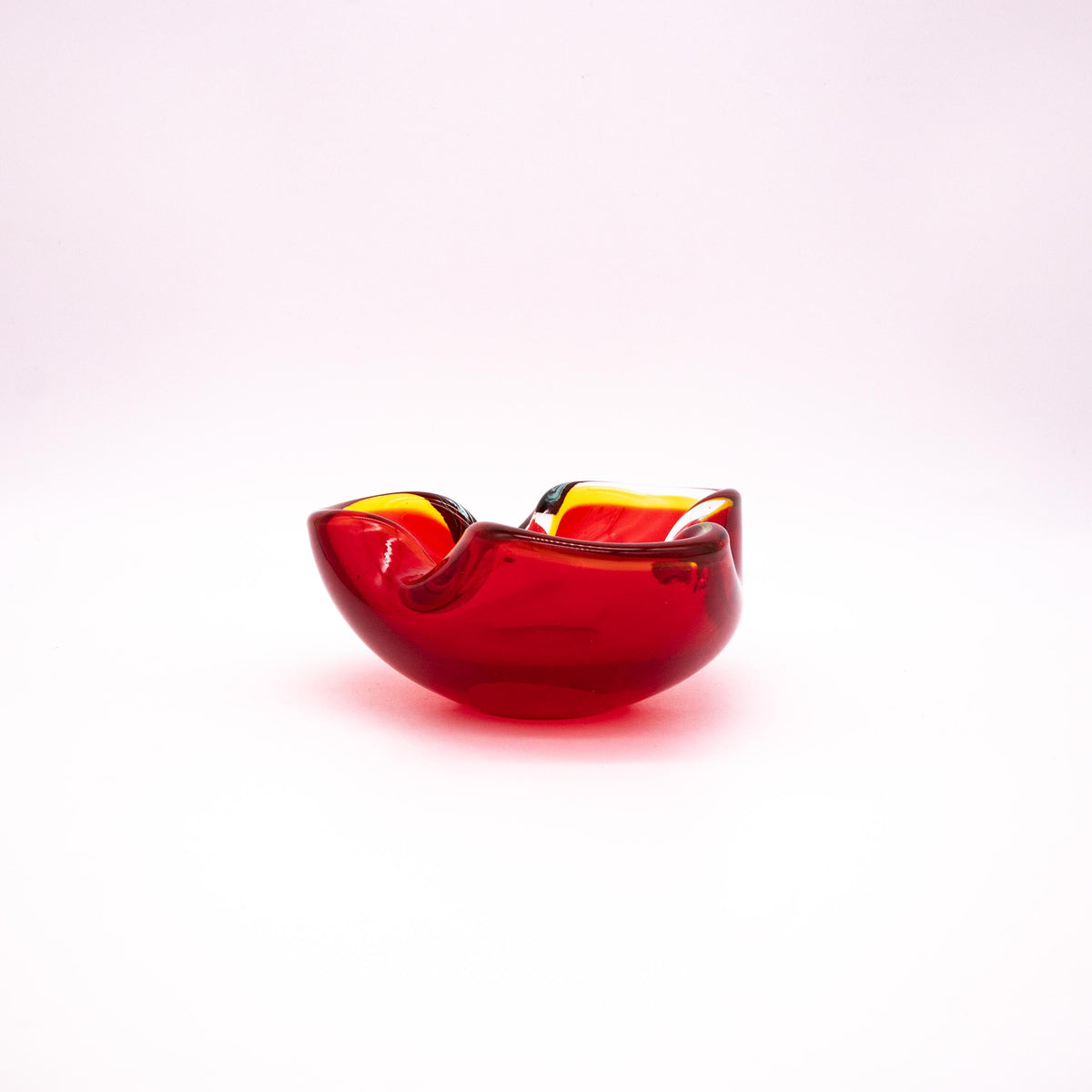 Vintage Aschenbecher aus Muranoglas in Rot und Gelb