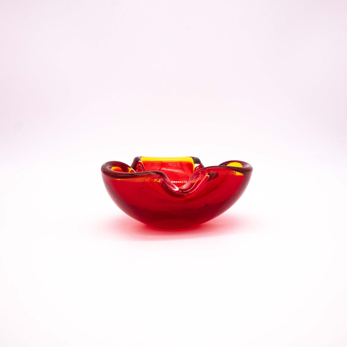 Vintage Aschenbecher aus Muranoglas in Rot und Gelb