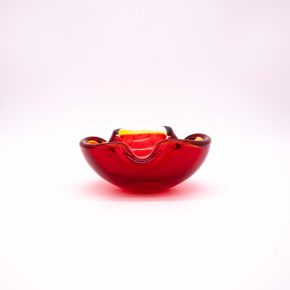 Vintage Aschenbecher aus Muranoglas in Rot und Gelb