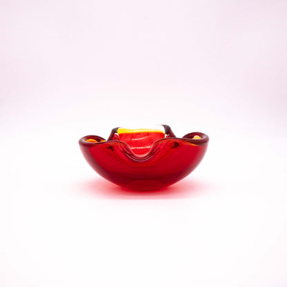 Vintage Aschenbecher aus Muranoglas in Rot und Gelb