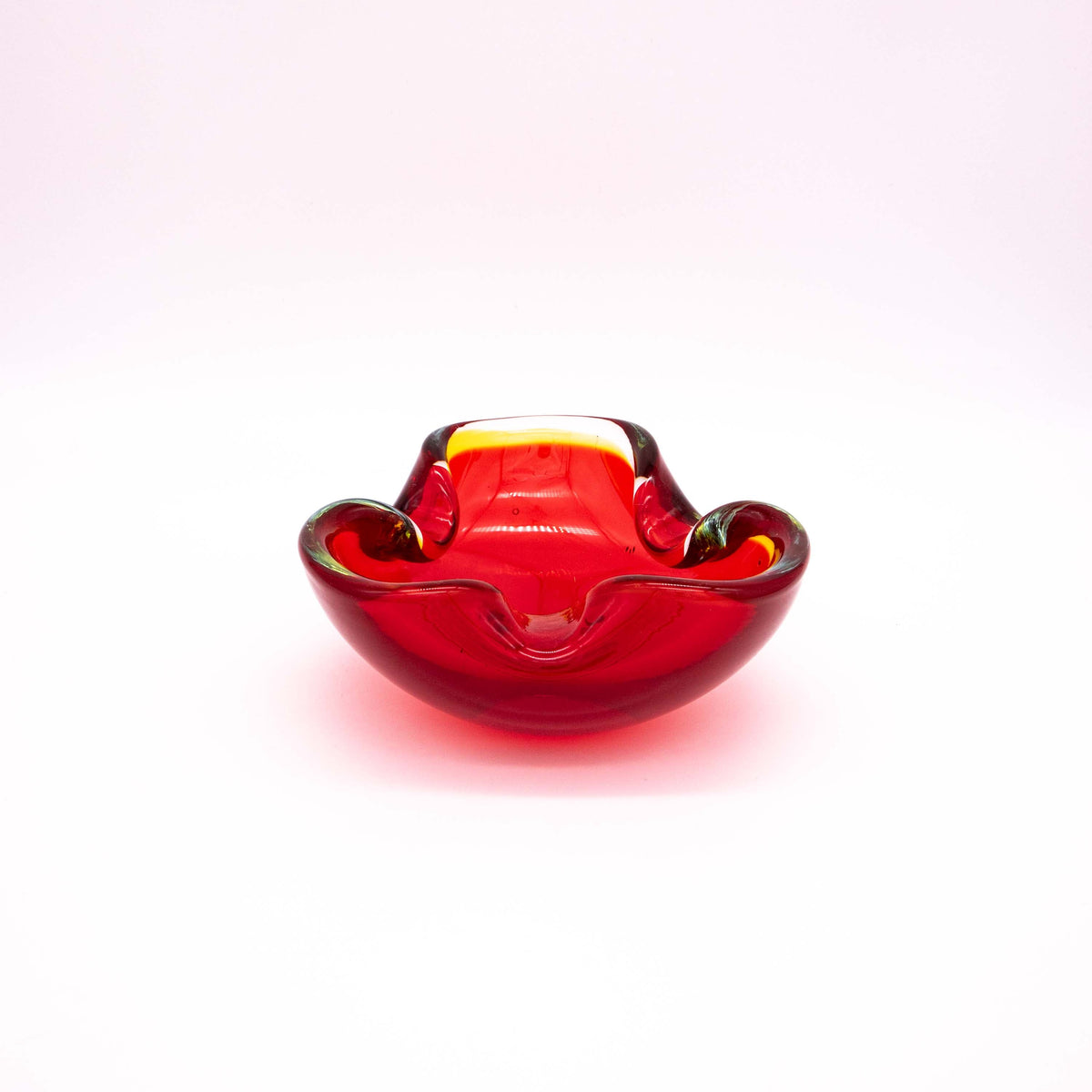 Vintage Aschenbecher aus Muranoglas in Rot und Gelb