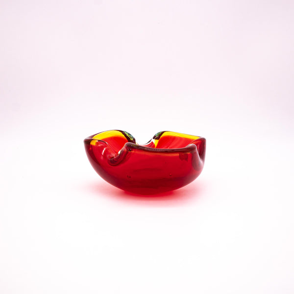 Vintage Aschenbecher aus Muranoglas in Rot und Gelb