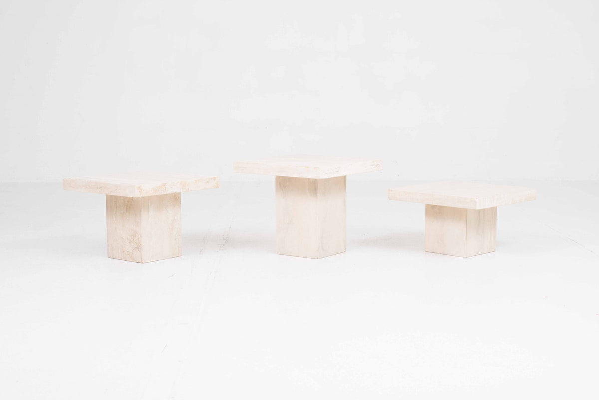 Set von 3 Vintage Couchtisch aus Travertin, 1970er Jahre
