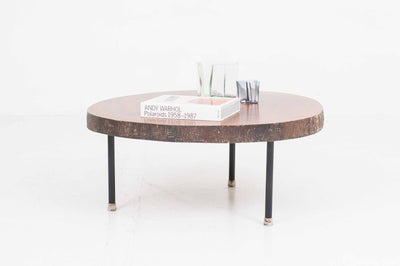 Vintage Couchtisch aus Tropenholz mit schwarzem Untergestell