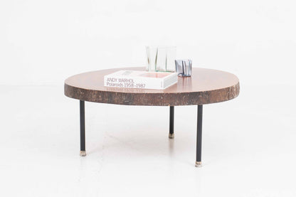 Vintage Couchtisch aus Tropenholz mit schwarzem Untergestell