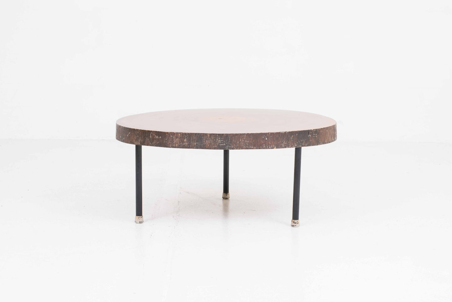 Vintage Couchtisch aus Tropenholz mit schwarzem Untergestell