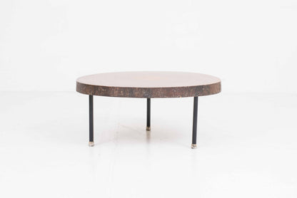 Vintage Couchtisch aus Tropenholz mit schwarzem Untergestell
