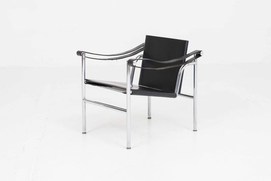 Vintage Sessel LC1 von Le Corbusier für Cassina in schwarzem Leder
