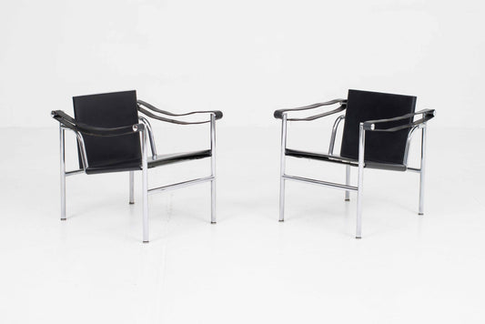 Vintage Sessel LC1 von Le Corbusier für Cassina in schwarzem Leder