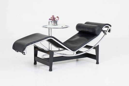 Vintage Chaise Longue LC4 von Le Corbusier für Cassina, schwarzes Leder
