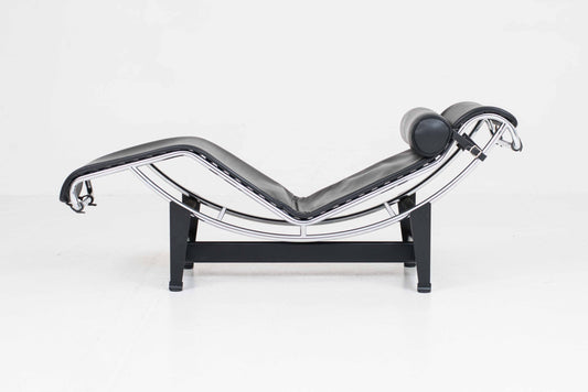 Vintage Chaise Longue LC4 von Le Corbusier für Cassina, schwarzes Leder