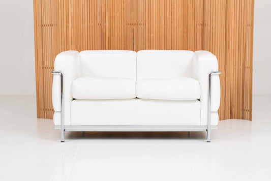 Vintage Sofa LC2 von Le Corbusier für Cassina in weißem Leder