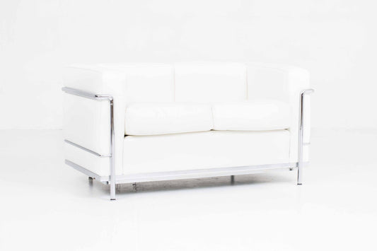 Vintage Sofa LC2 von Le Corbusier für Cassina in weißem Leder